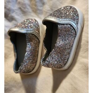American Girl Doll Sparkle Sneakers‎ Silver MultColor Glitter Slip On Shoes
